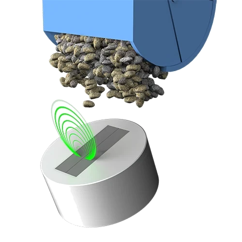 Measuring field projected from the sensor face into the material stream